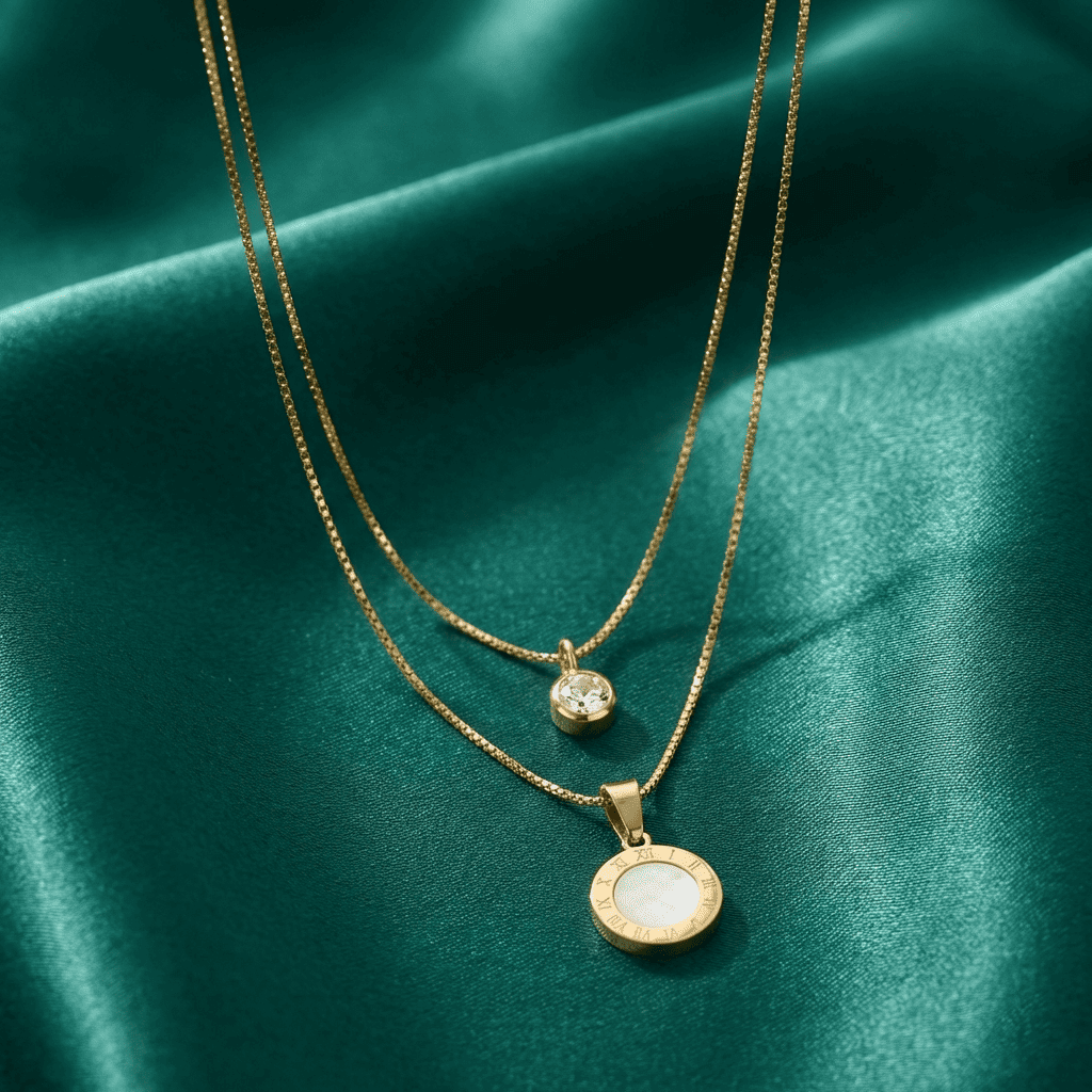 Eshanarya Gold Tone Layered Anti-Tarnish Pendant Necklace