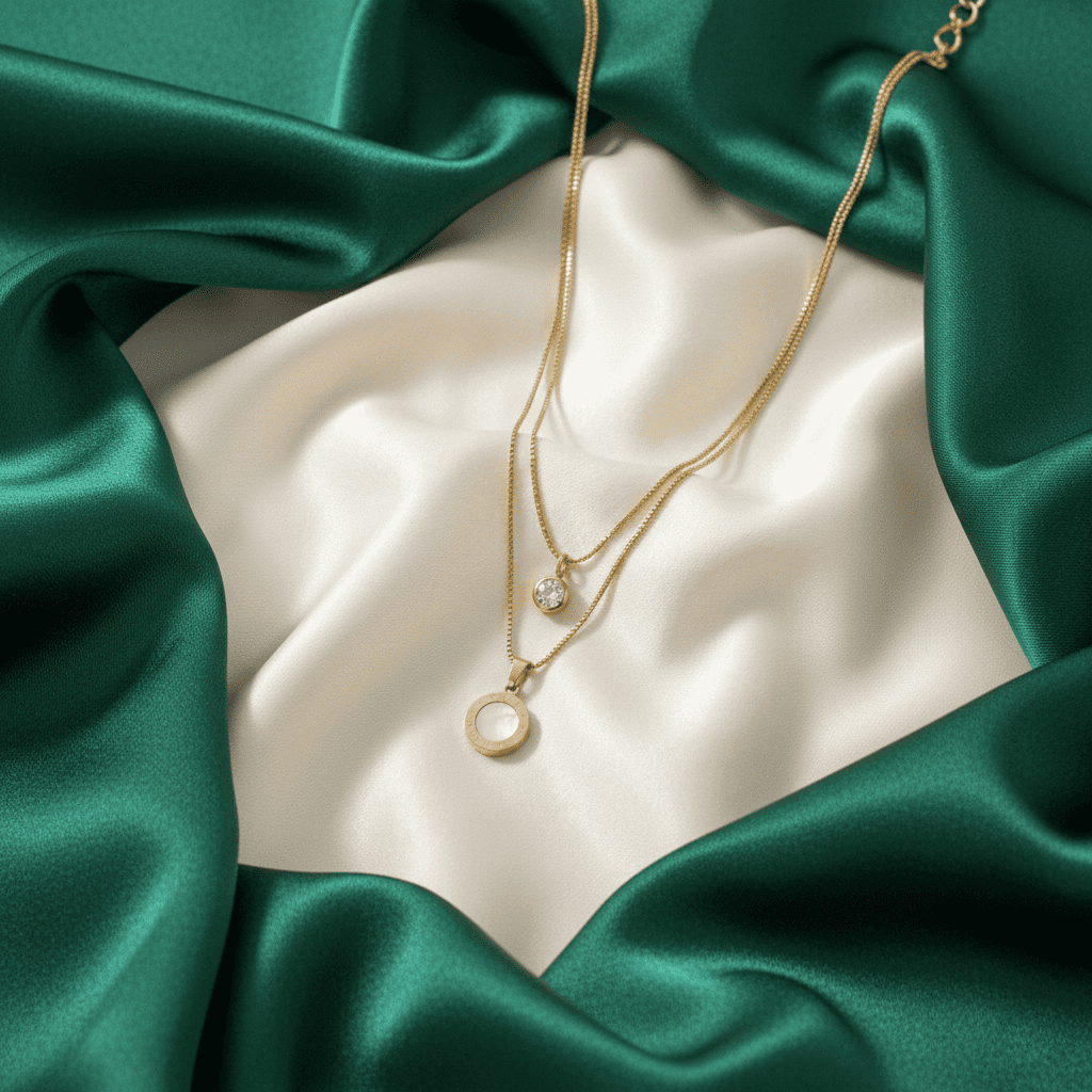 Eshanarya Gold Tone Layered Anti-Tarnish Pendant Necklace