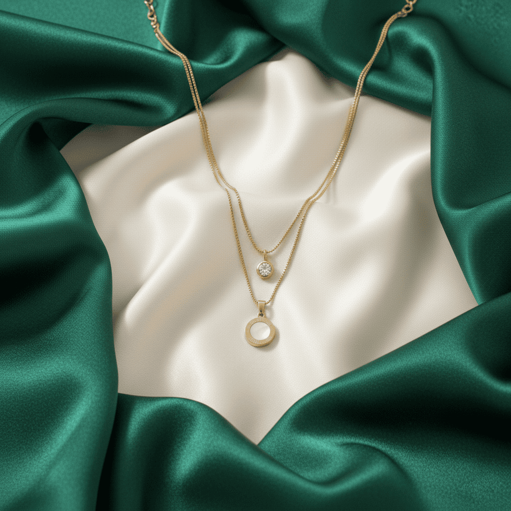 Eshanarya Gold Tone Layered Anti-Tarnish Pendant Necklace