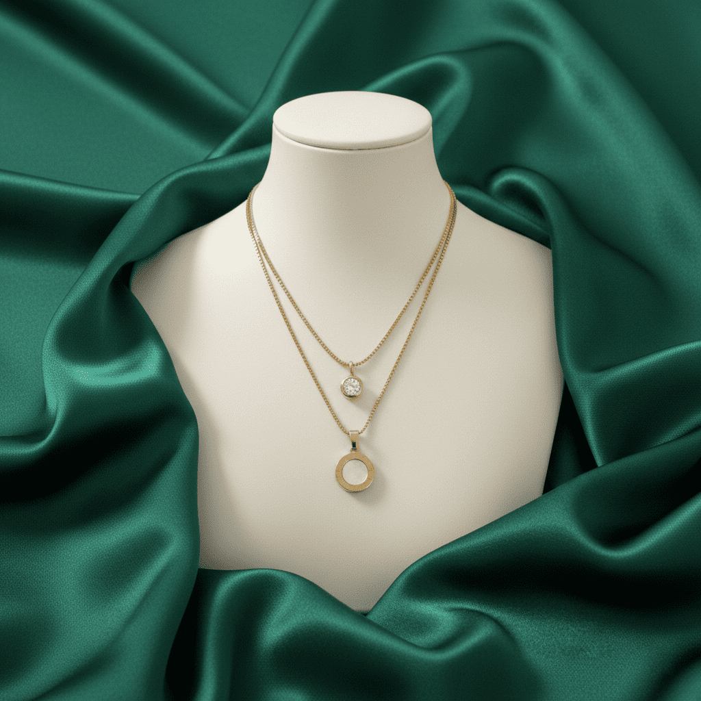 Eshanarya Gold Tone Layered Anti-Tarnish Pendant Necklace