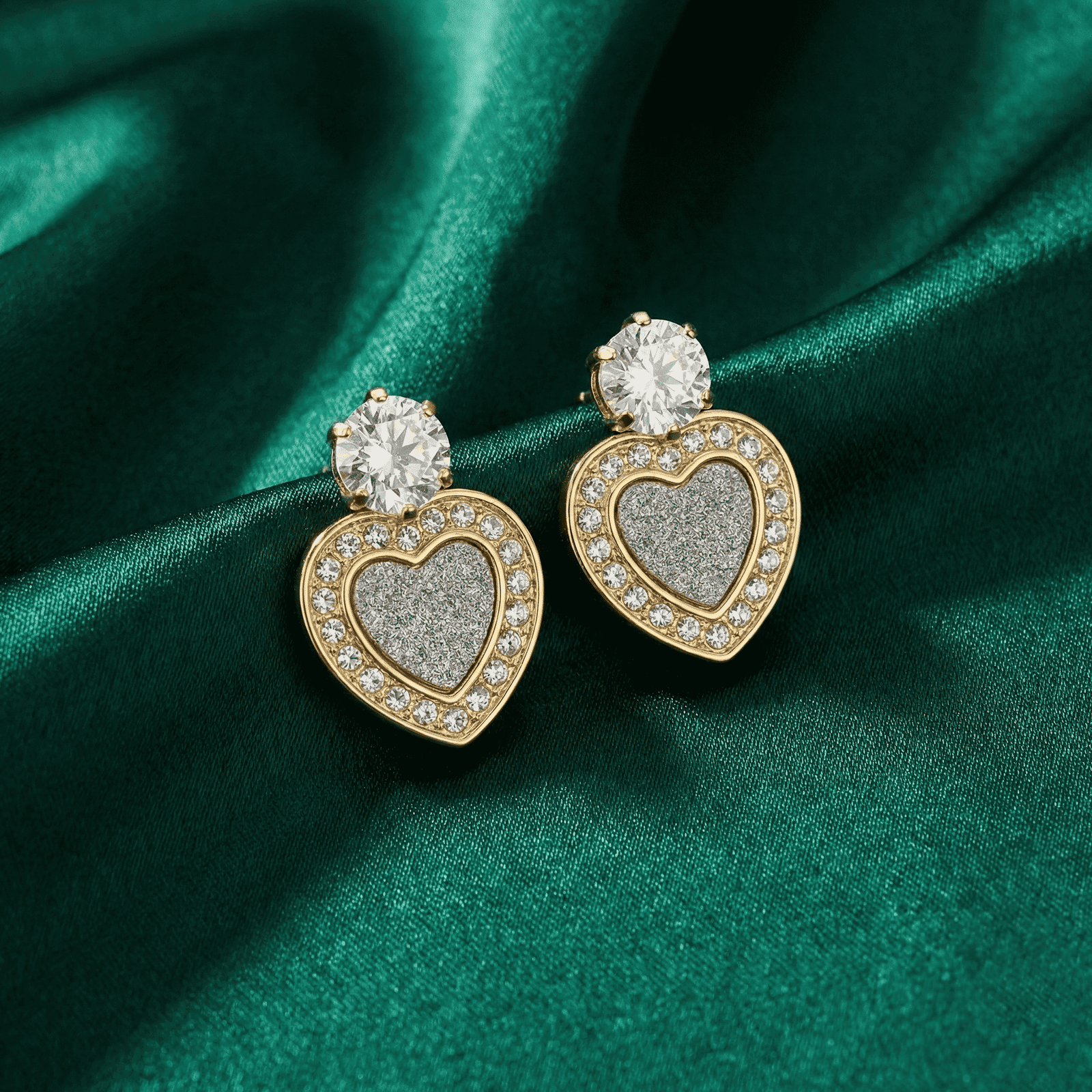 Heart, Pearl & Crystal Stud Earrings Combo for Women (3 Pairs)