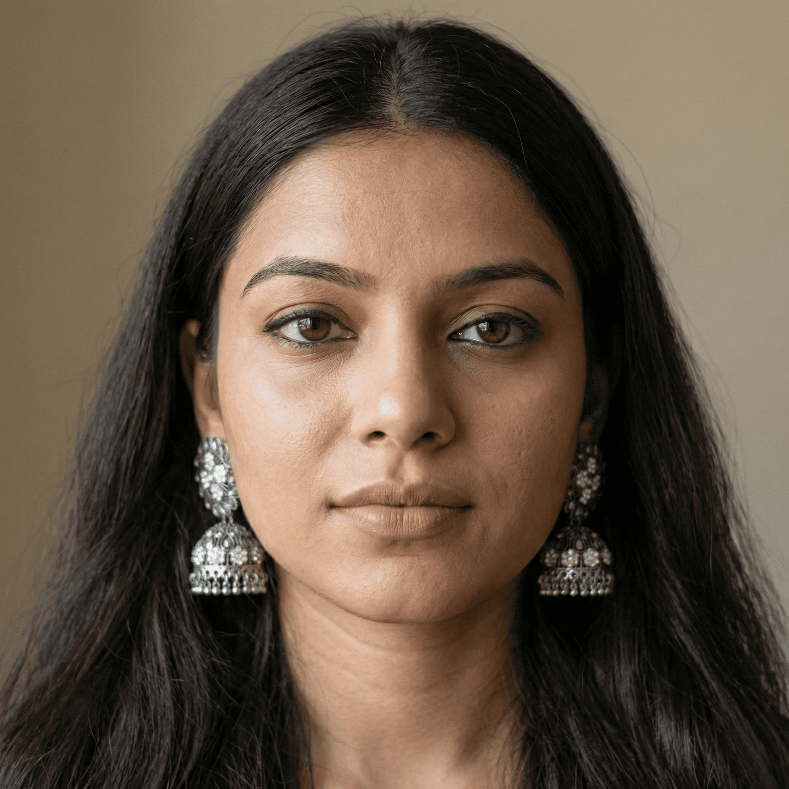 Oxidised Floral Jhumka Earrings with Clear Stones