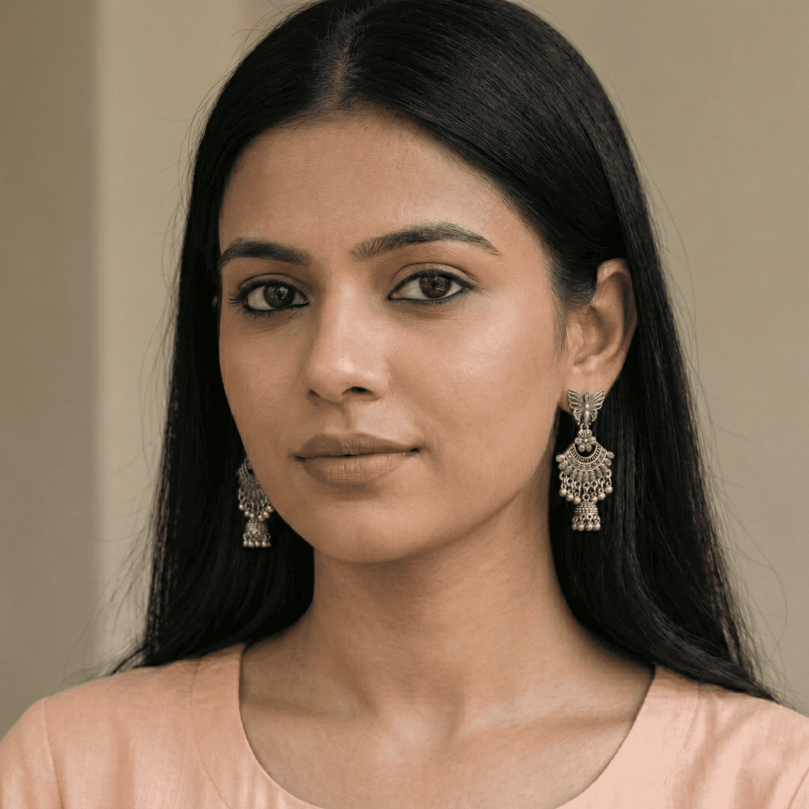 Oxidised Silver Butterfly Jhumka Earrings for Women