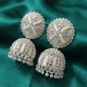 Oxidised Silver Mirror-Style Jhumka Earrings– A Reflective Statement with Traditional Depth