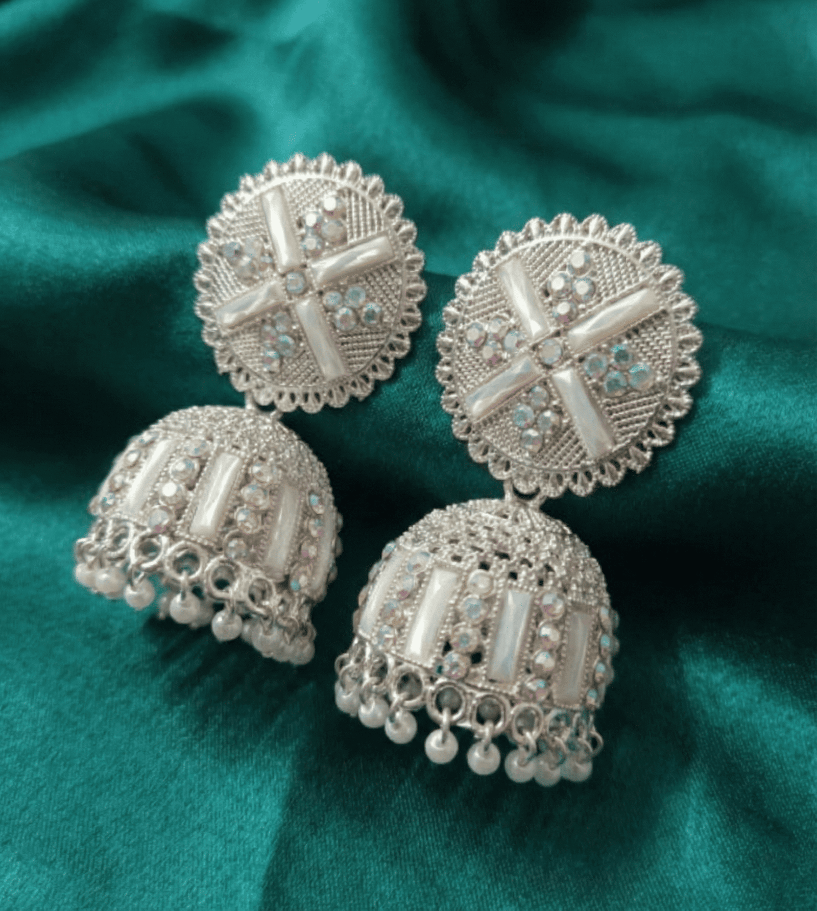 Oxidised Silver Mirror-Style Jhumka Earrings– A Reflective Statement with Traditional Depth