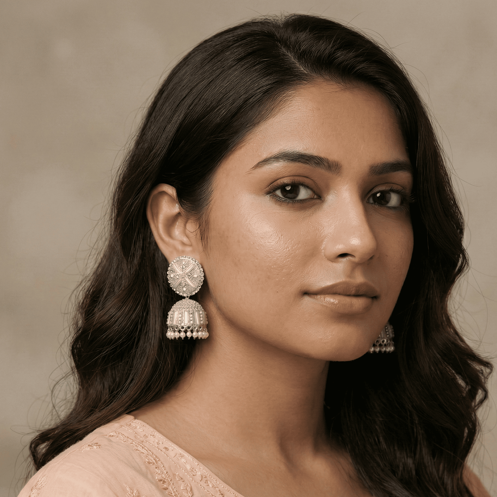 Oxidised Silver Mirror-Style Jhumka Earrings– A Reflective Statement with Traditional Depth