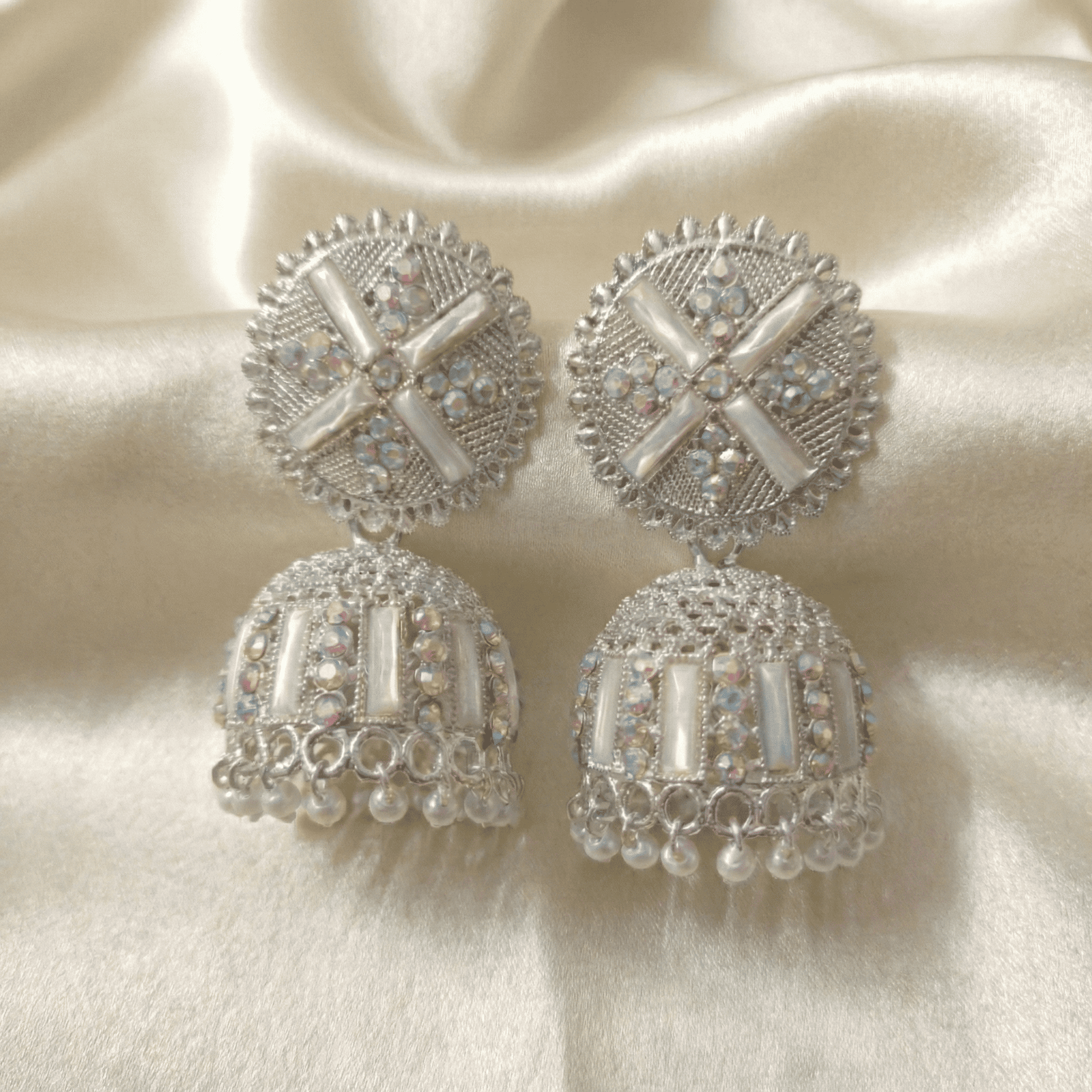 Oxidised Silver Mirror-Style Jhumka Earrings– A Reflective Statement with Traditional Depth