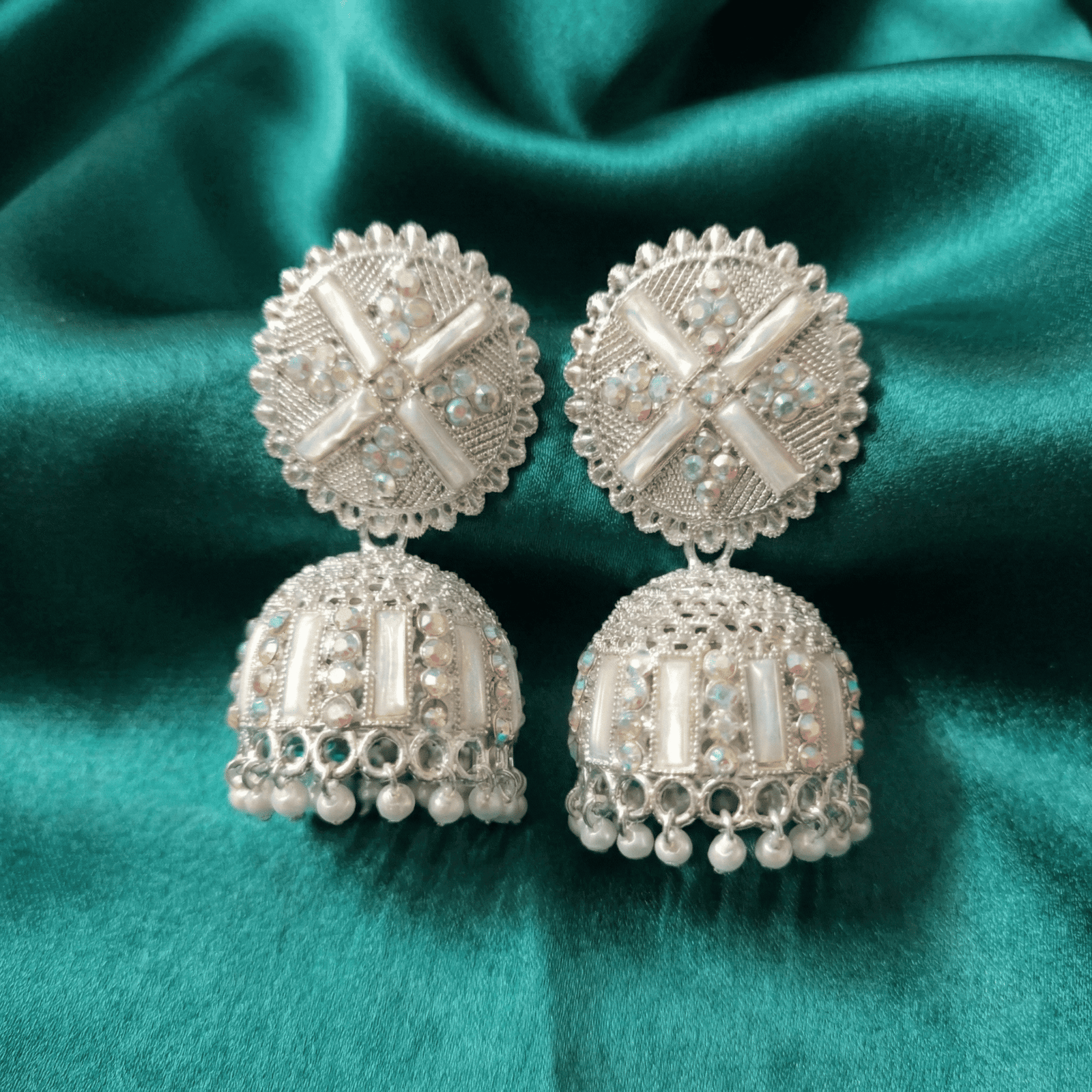 Oxidised Silver Mirror-Style Jhumka Earrings– A Reflective Statement with Traditional Depth