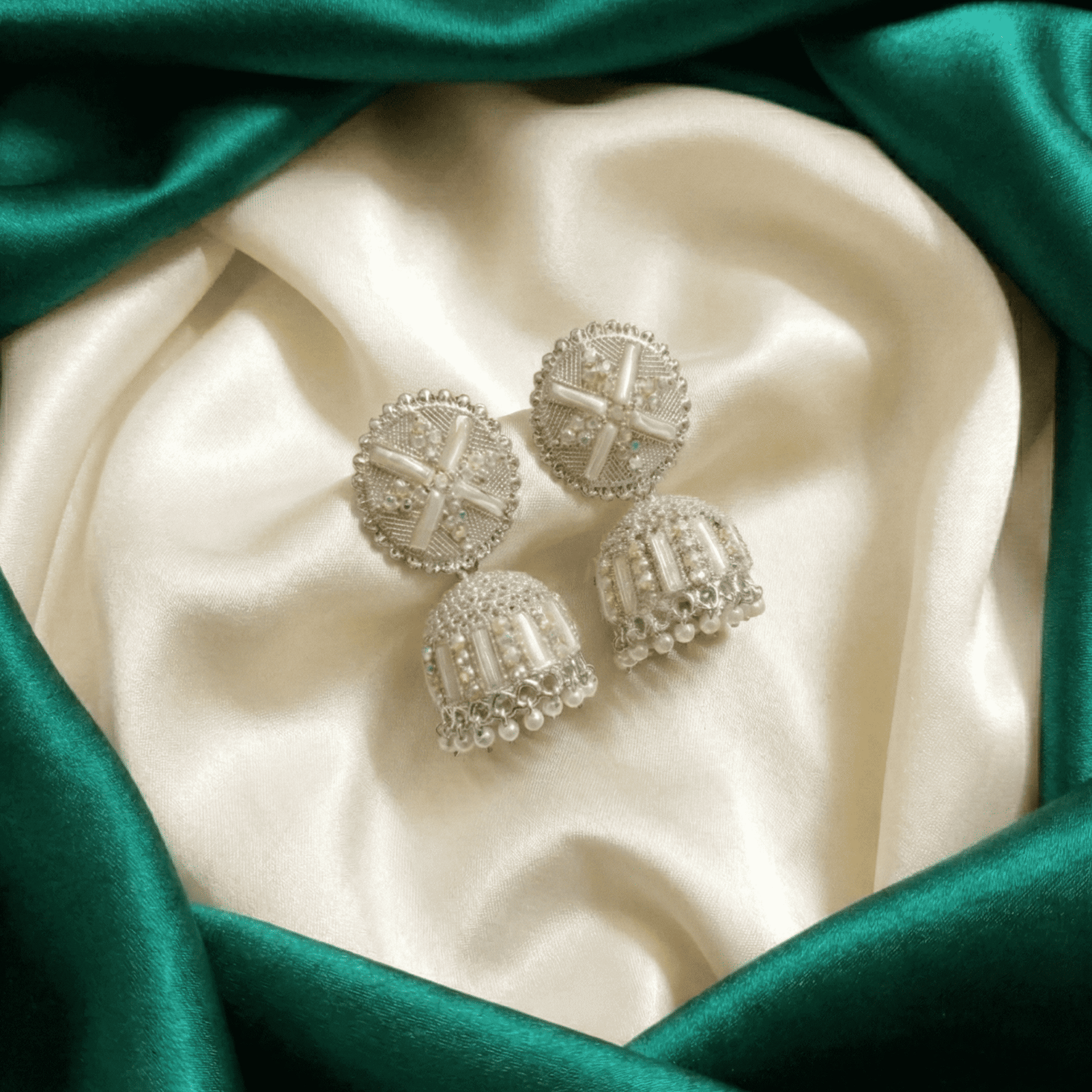 Oxidised Silver Mirror-Style Jhumka Earrings– A Reflective Statement with Traditional Depth