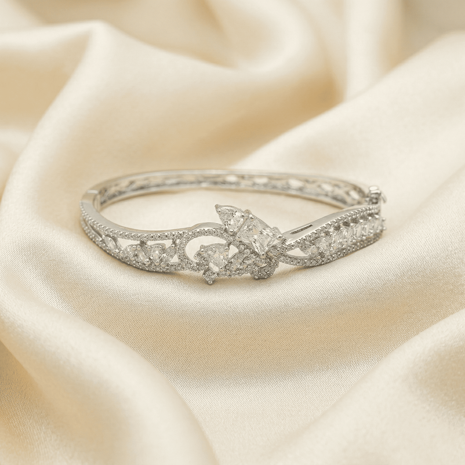 Silver Tone Sparkling Crystal Statement Bracelet for Women