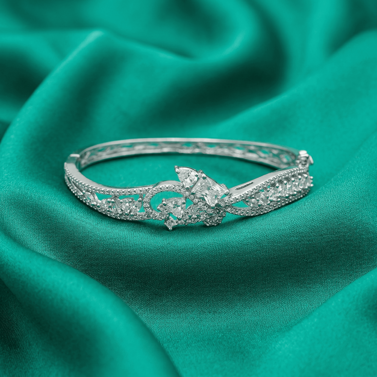 Silver Tone Sparkling Crystal Statement Bracelet for Women