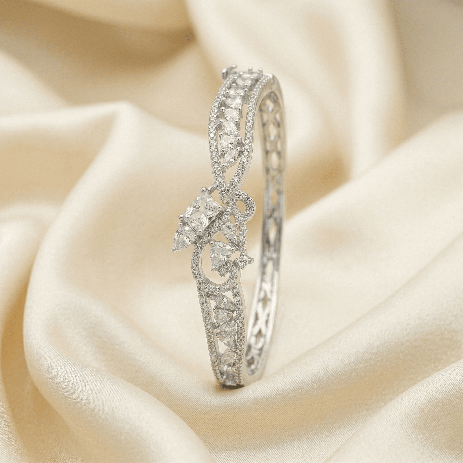 Silver Tone Sparkling Crystal Statement Bracelet for Women