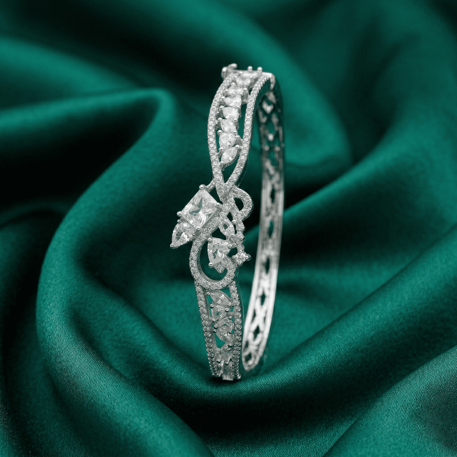 Silver Tone Sparkling Crystal Statement Bracelet for Women