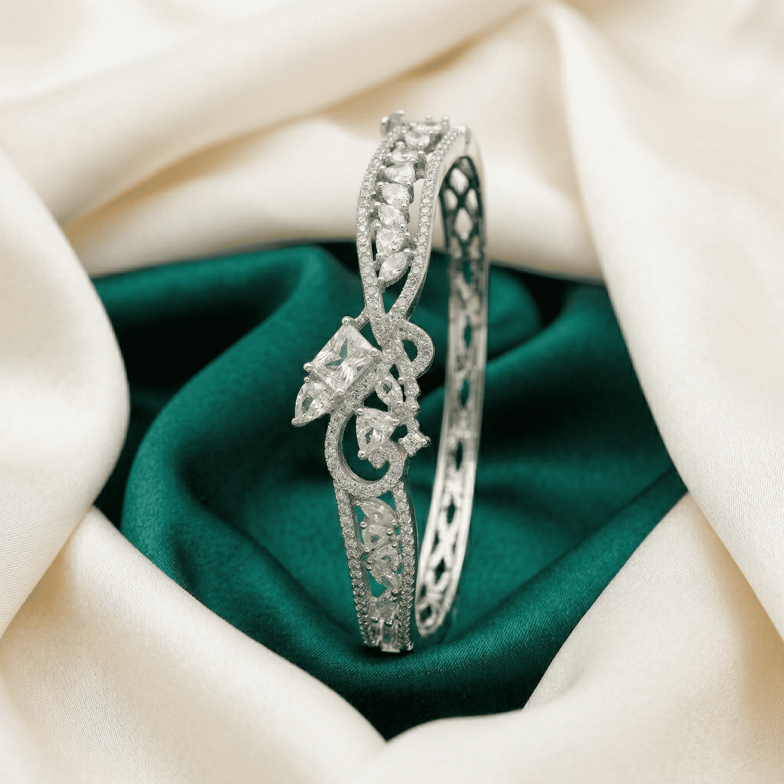 Silver Tone Sparkling Crystal Statement Bracelet for Women