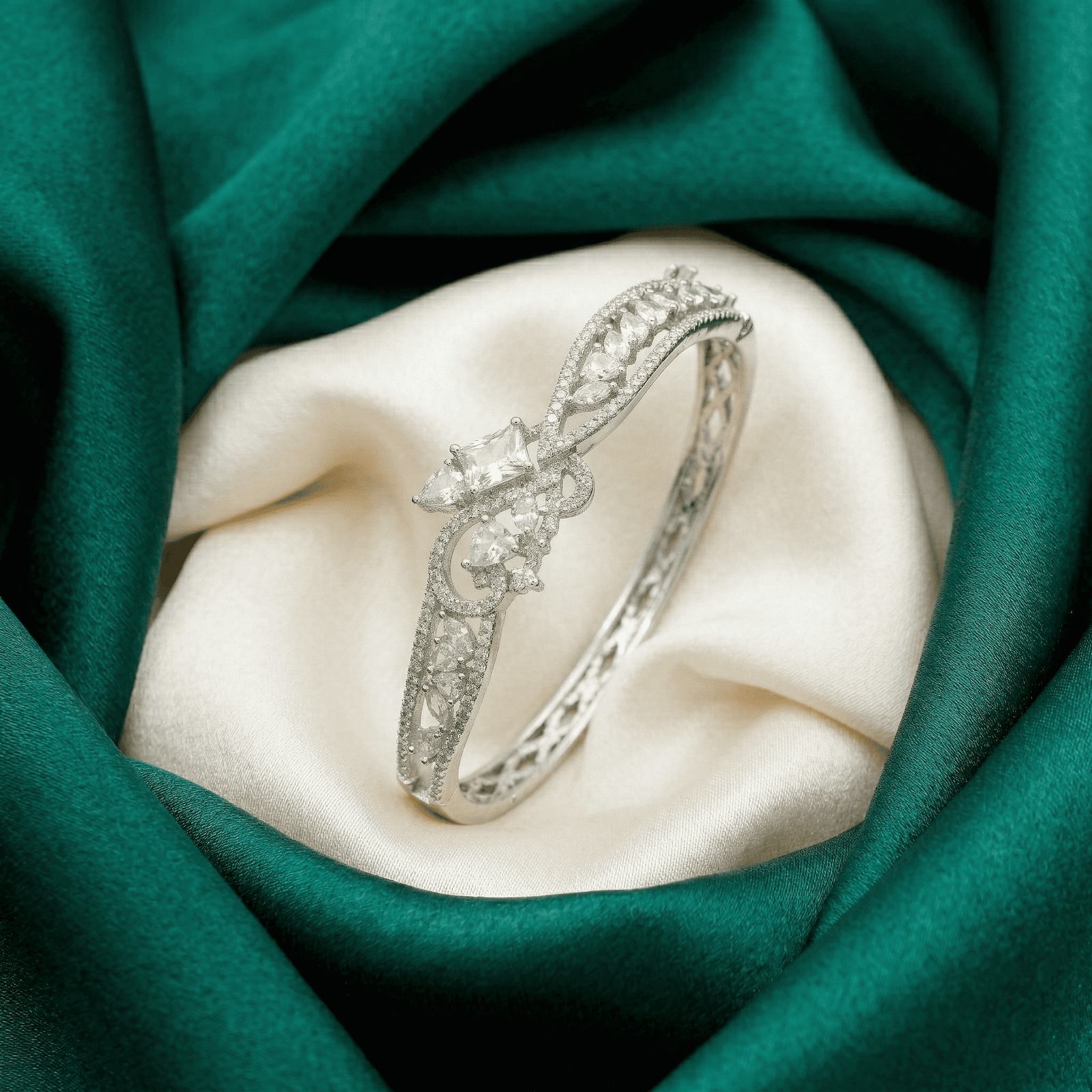 Silver Tone Sparkling Crystal Statement Bracelet for Women