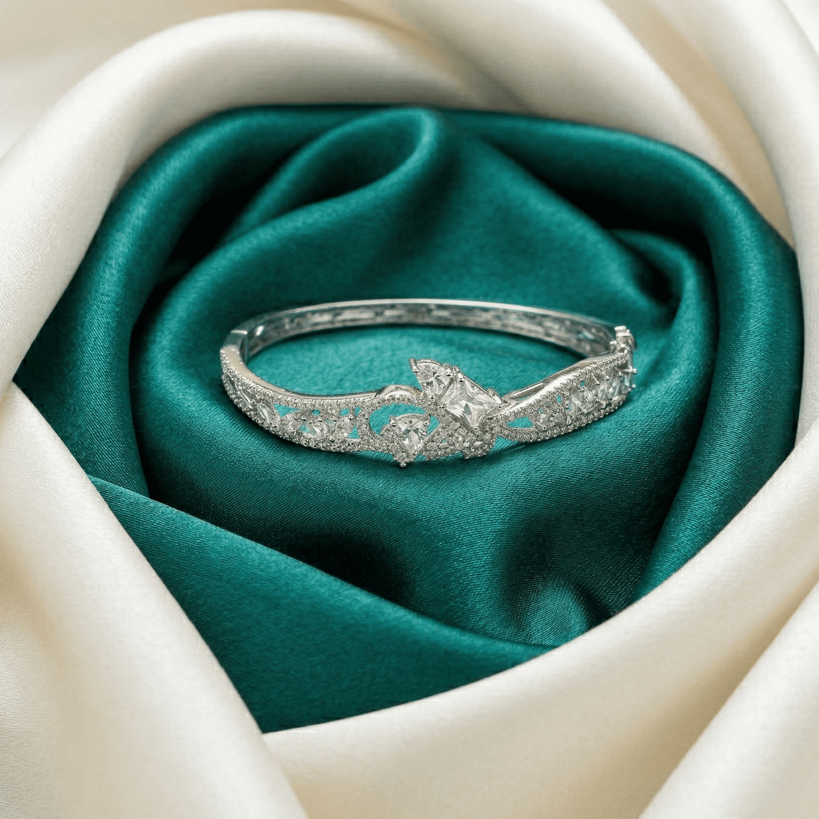 Silver Tone Sparkling Crystal Statement Bracelet for Women