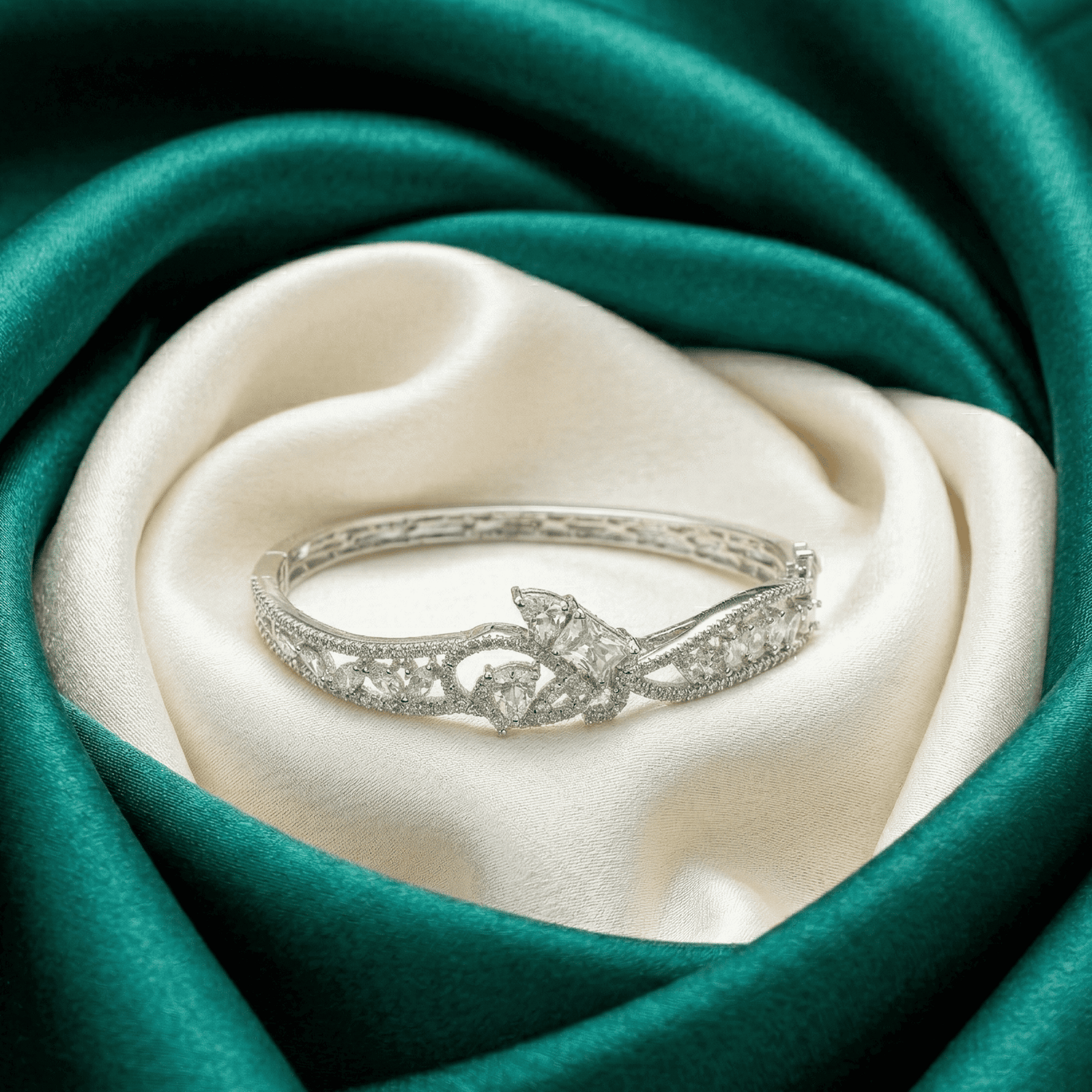 Silver Tone Sparkling Crystal Statement Bracelet for Women