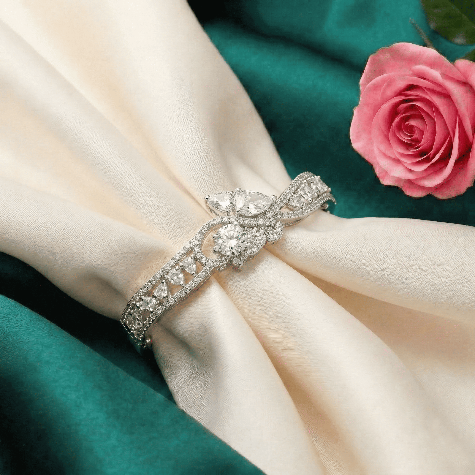 Silver Tone Sparkling Crystal Statement Bracelet for Women